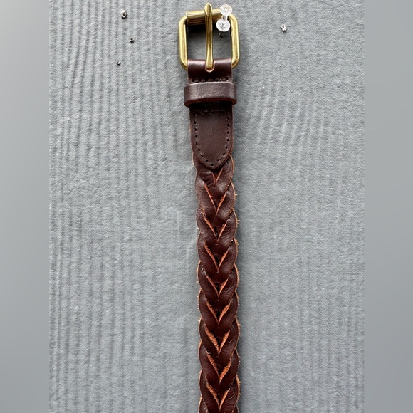 Brown Braided Leather Belt with Brass Buckle - Picture 5 of 8